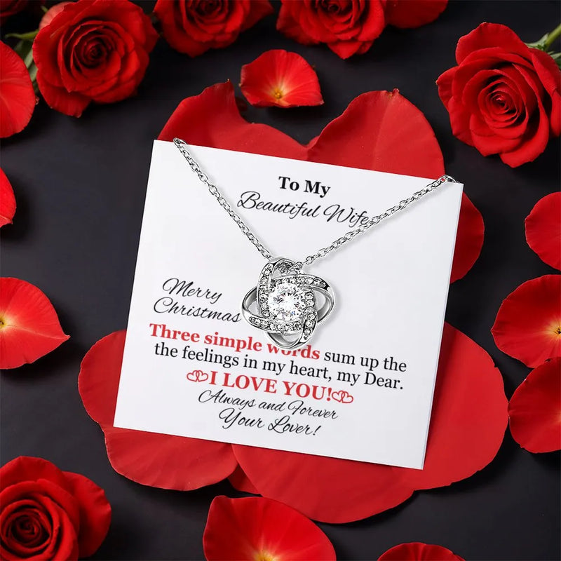 Rotating Rose Box CZ Knot Pendant, Love Knot Necklace for Wife, White Yellow Gold Love Knot Necklace, Romantic Christmas Anniversary Present