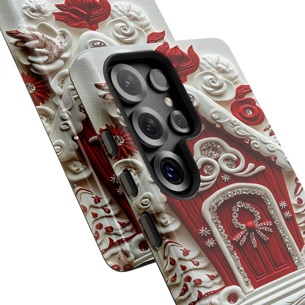 3D Christmas Candy Phone Case, Gingerbread House Samsung Galaxy Case, Festive Holiday Phone Cover, Adorable Xmas Present for 