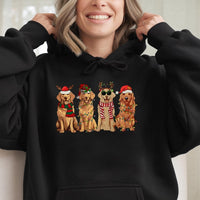 Festive Holiday Dogs Santa Hat Hooded Sweatshirt, Golden Retriever Christmas Hoodie, Adorable Xmas Pup Pullover, Dog Mom Winter Graphic Jumper