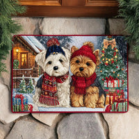 Yorkshire Terrier Holiday Welcome Mat, Frosty Yorkie Christmas Doormat, Winter Dog Floor Mat, Adorable Pet Lover Xmas Doormat, Front Door Decor