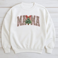 Christmas Tree Bow Sweatshirt, Mama Leopard Print Sweatshirt, Mama Christmas Sweatshirt, Holiday Graphic Crewneck, Xmas Present for Mom