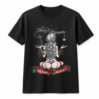 Cheeky Christmas Girl Shirt, Merry Christmas Milwaukee Shirt, Retro Pinup Holiday Tee, Humorous Wisconsin Graphic T-Shirt, Christmas Present
