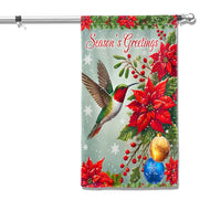 Season's Greetings Poinsettia Yard Flag, Hummingbird Christmas Garden Flag, Double-Sided Floral Lawn Banner, Holiday Outdoor Flag
