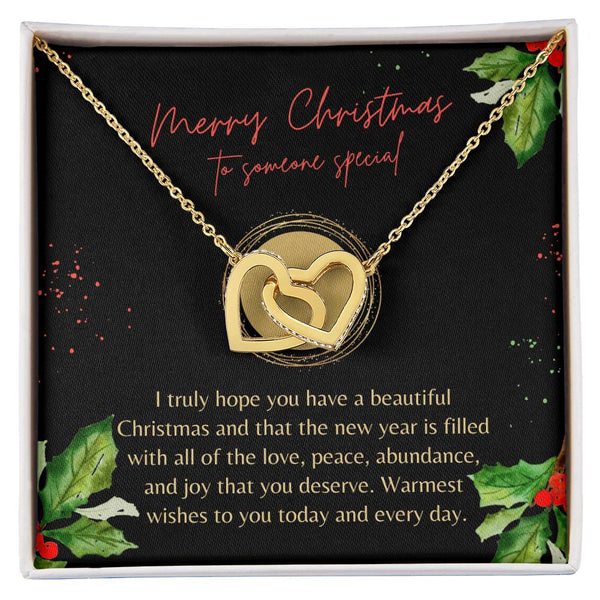 Cubic Zirconia Heart Pendant, Interlocking Hearts Necklace for Her, Polished Surgical Steel Jewelry, Meaningful Christmas Pre