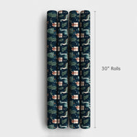 Watercolor Dino Gift Wrap, Navy Christmas Dinosaur Wrapping Paper, Winter Tree Holiday Dinosaur Wrapping Paper, Kids Gift Wrapping Paper