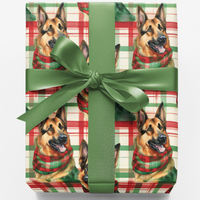 Plaid Dog Christmas Gift Wrap, German Shepherd Wrapping Paper, Festive German Shepherd Wrapping Paper, Holiday Pet Lover Wrapping Paper