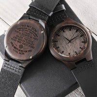 Sandalwood Mens Watch with Leather Band, To My Son Engraved Wooden Watch, Japanese Quartz Timepiece, Christmas Birthday Present for Son