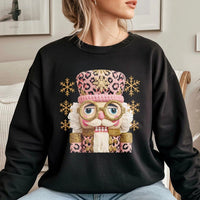 Preppy Crochet Aesthetic Holiday Crewneck, Pink Nutcracker Christmas Sweatshirt, Adorable Winter Pullover Sweatshirt, Xmas Graphic Sweatshirt