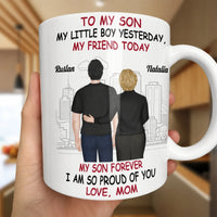 Custom Mother and Son Coffee Mug, To My Son Mug, Proud Mom Illustration Ceramic Cup, Sentimental Birthday Christmas Present for Son