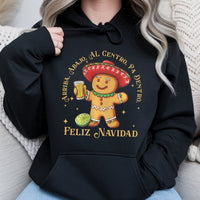 Humorous Mexican Christmas Drinking Sweatshirt, Feliz Navidad Gingerbread Hoodie, Latino Holiday Tequila Hooded Pullover, Xmas Party Hoodie