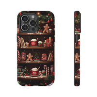 Comfy Gingerbread Hot Cocoa Holiday iPhone Case, Christmas Bookshelf Phone Case, Candy Cane Winter Phone Cover, Bookish Present
