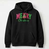 Faux Yarn Knit Pattern Sweatshirt, Merry Christmas Hoodie, Comfy Holiday Season Pullover, Festive Vintage Xmas Graphic Hoodie