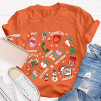 SLP Voice Stuttering Awareness T-Shirt, Speech Therapy Christmas Shirt, Speech Language Pathologist Xmas Tee, SLP Student Holiday Present