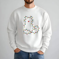 Festive Kitten Holiday Crewneck, Cat Christmas Lights Sweatshirt, Adorable Pet Lover Winter Sweater, Comfy Xmas Party Present for Cat Lovers