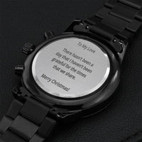 Custom Engraved Black Watch, Personalized Chronograph Watch, Stainless Steel Quartz Wrist Watch, Christmas Present, Anniversary Present