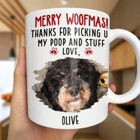 Humorous Dog Christmas Ceramic Mug, Merry Woofmas Thanks for Picking Up My Poop Mug, Holiday Pet Coffee Cup, Xmas Present for Dog Mom Dog Dad
