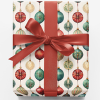 Festive Bauble Holiday Gift Wrap, Vintage Christmas Ornament Wrapping Paper, Retro Xmas Tree Present Paper, Elegant Holiday Wrapping Paper