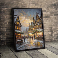 Snowy European Old Town Canvas Art, Christmas Market Canvas Print, Festive Winter Oil Painting Canvas, Comfy Holiday Wall Decor, Xmas Present