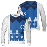 Nordic Winter Pattern Wildlife Crewneck, Howling Wolf Ugly Christmas Sweatshirt, Forest Animal Holiday Sweater, Nature Lover Pullover