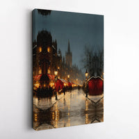 Snowy Night Town Scene Canvas Print, Christmas Market European Village Canvas Wall Art, Festive Winter Holiday Canvas Decor, Comfy Canvas Art