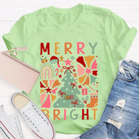 Festive Holiday Graphic Tee, Merry and Bright Christmas Trees T-Shirt, Adorable Winter Tree Shirt, Christmas Season Unisex Apparel Present