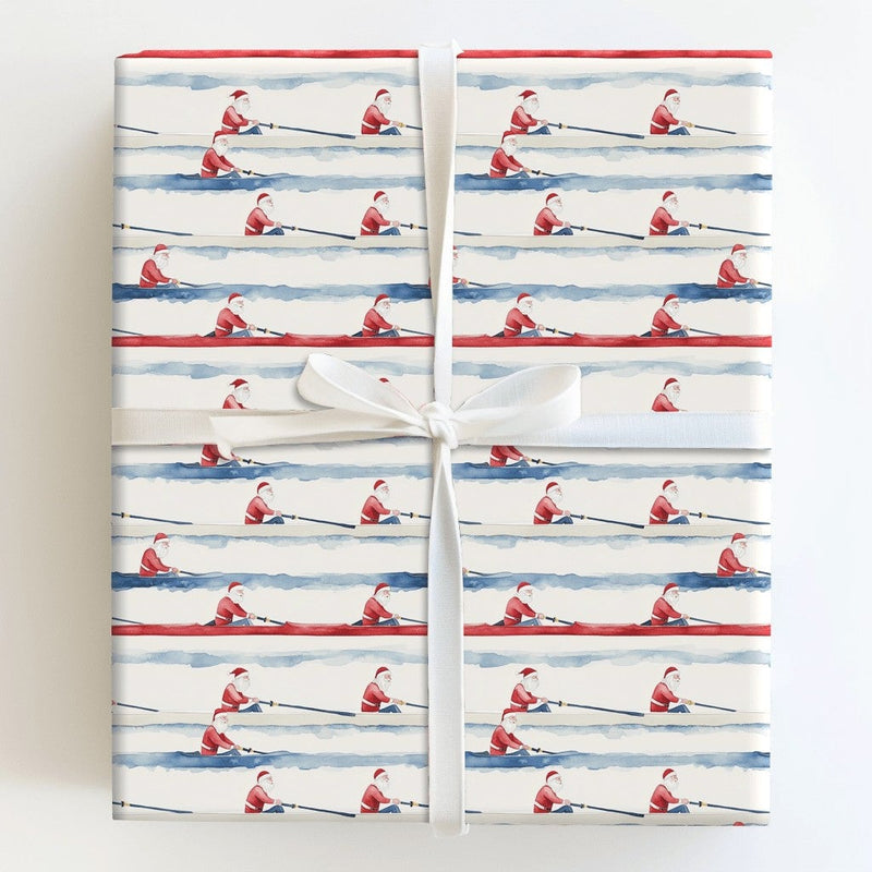 Crew Rower Scull Holiday Gift Wrap, Rowing Santa Wrapping Paper, Watercolor Sports Santa Paper, Christmas Regatta Wrapping Paper Roll