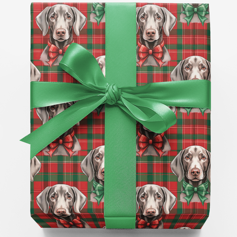 Plaid Dog Christmas Gift Wrap, Weimaraner Dog Wrapping Paper, Festive Canine Wrapping Paper, Dog Lover Holiday Gift Wrap, Pet Present Paper