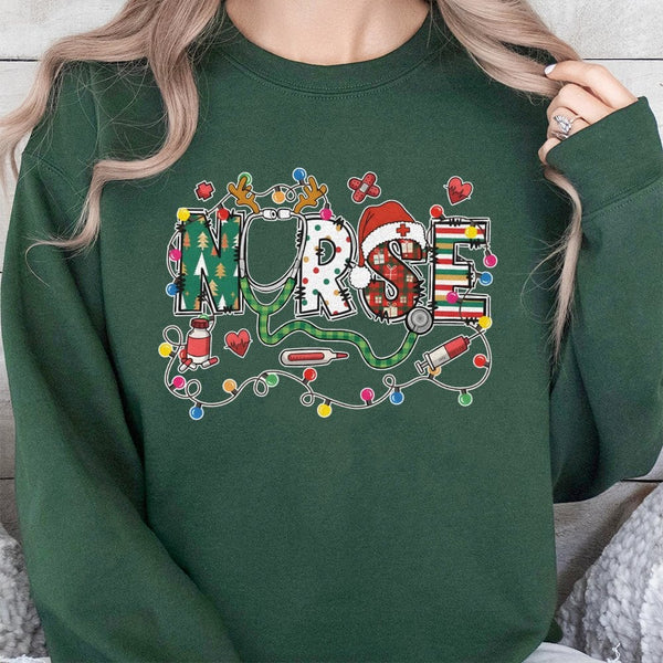 Plaid Stethoscope Holiday Sweater, Christmas Nurse Sweatshirt, Festive RN Medical Crewneck, Hospital Staff Xmas Sweatshirt, N