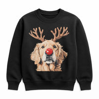 Reindeer Antlers Dog Sweatshirt, Christmas Golden Retriever Sweatshirt, Adorable Holiday Puppy Crewneck, Winter Dog Mom Pullover Sweatshirt