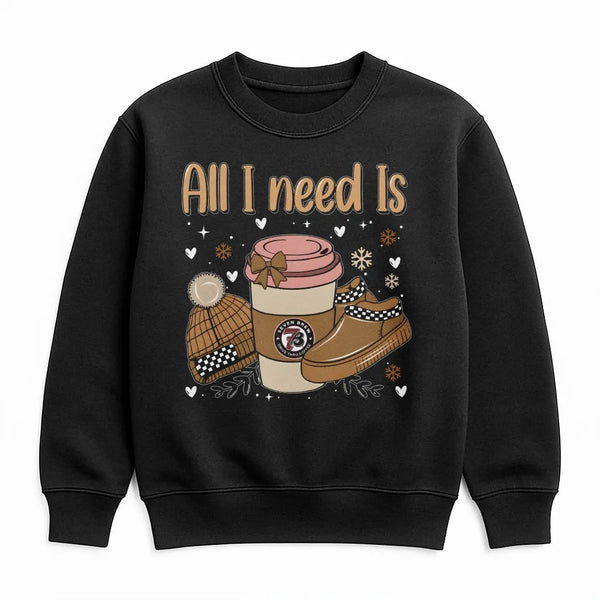 Comfy Coffee and Beanie Graphic, All I Need Is Sweatshirt, Winter Snowflake Crewneck, Retro Christmas Vibes Pullover, Holiday