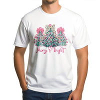 Leopard Print Tree Shirt, Merry and Bright Christmas T-Shirt, Colorful Holiday Graphic Tee, Festive Winter Xmas T-Shirt, Present for Women
