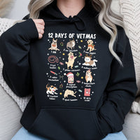 Humorous Vet Tech Christmas Hoodie, 12 Days of Vetmas Hoodie, Veterinary Staff Graphic Sweatshirt, Animal Clinic Holiday Hooded Pullover