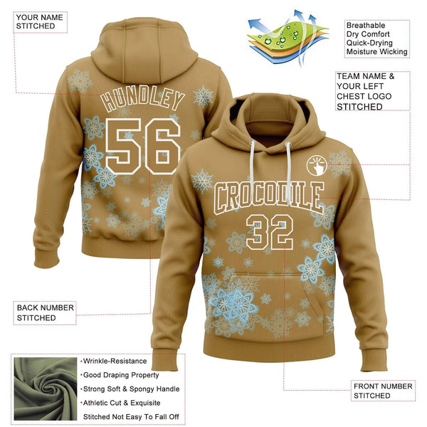 Custom Winter Holiday Pullover Hoodie, Personalized Snowflake Christmas Hoodie, Stitched Name Number Sweatshirt, Sports Fan G