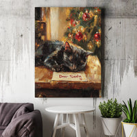 Letter to Santa Holiday Canvas Print, Sleeping Black Cat Christmas Canvas, Comfy Xmas Cat Wall Art, Winter Holiday Animal Canvas Decor