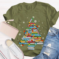 Bookish Holiday T-Shirt, Christmas Tree Books Shirt, Festive Reading Christmas Tee, Winter Book Lover Graphic Shirt, Christmas Reader Present