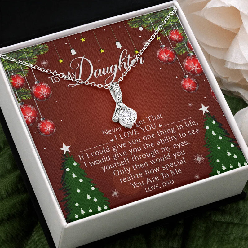 Cubic Zirconia Beauty Pendant Necklace, To My Daughter Necklace from Dad, 14k White Gold Finish Jewelry, Daughter Christmas Present Necklace