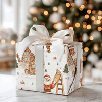 Watercolor Christmas Village Gift Wrap, Gingerbread House Santa Wrapping Paper, Festive Holiday Wrapping Paper, Adorable Xmas Gift Wrap Roll