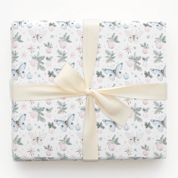 Pine Branch Holiday Gift Wrap, Pastel Butterfly Christmas Wrapping Paper, Whimsical Butterfly Wrapping Paper, Winter Ornament