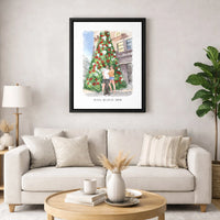 Watercolor Holiday Dog Poster, Custom Couple and Pet Portrait Canvas Print, Personalized Christmas Canvas, Romantic Present for Couple