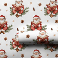 Book Lover Christmas Gift Wrap, Reading Santa Wrapping Paper, Vintage Watercolor Wrapping Paper, Pinecone Holiday Gift Wrap Roll