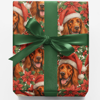 Festive Red Dog Holiday Gift Wrap, Irish Setter Christmas Wrapping Paper, Winter Holly Dog Wrapping Paper Roll, Xmas Dog Lover Gift Wrap