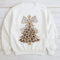 Polka Dot Bow Holiday Sweatshirt, Leopard Print Christmas Tree Sweatshirt, Adorable Xmas Tree Crewneck, Festive Winter Graphic Sweatshirt