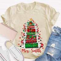 Custom Name Christmas Tree Shirt, Personalized Christmas Tree T-Shirt, Colored Pencil Christmas Tree Tee, Holiday Teacher Xmas Shirt