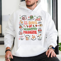 Humorous Vet Tech Christmas Sweatshirt, 12 Days of Veterinary Medicine Hoodie, Vet Clinic Holiday Pullover, Veterinarian Hooded Sweater Present