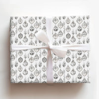 Black Grey Ornaments Gift Wrap, Monochrome Christmas Wrapping Paper, Minimalist Botanical Holiday Wrapping Paper, Modern Present Packaging