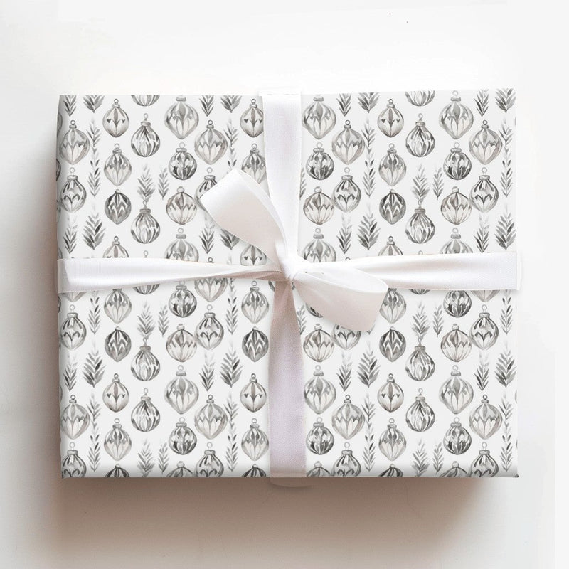Black Grey Ornaments Gift Wrap, Monochrome Christmas Wrapping Paper, Minimalist Botanical Holiday Wrapping Paper, Modern Present Packaging