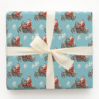 Vintage Motorcycle Gift Wrap, Light Blue Biker Santa Wrapping Paper, Blue Motorcycle Christmas Wrapping Paper, Biker Holiday Gift Wrap