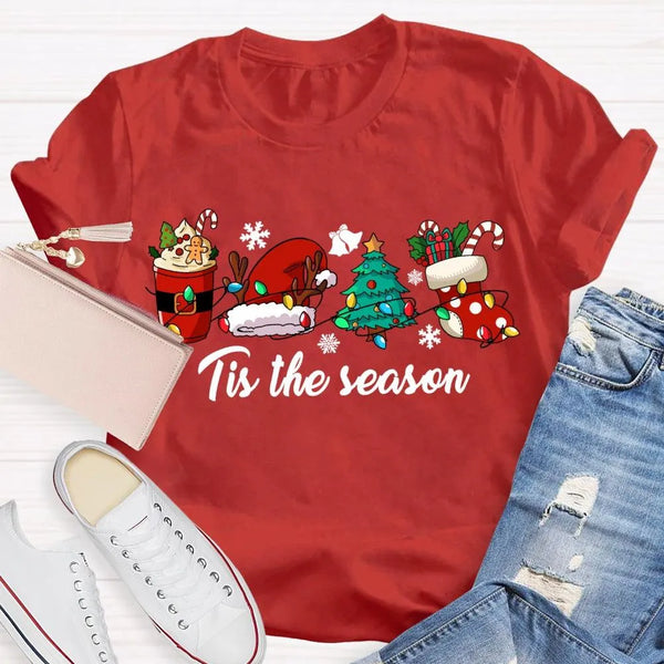 Festive Holiday Graphic Tee, Christmas Tree Santa Hat T-Shirt, Adorable Merry Christmas Winter Shirt, Family Holiday Apparel 