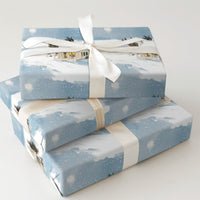 Comfy Cottage Gift Wrap, Winter Cottage Wrapping Paper, Watercolor Snow Scene Holiday Paper, Christmas Gift Wrapping Paper Roll