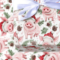 Adorable Watercolor Piglet Gift Wrap, Santa Hat Pig Wrapping Paper, Festive Animal Christmas Wrapping Paper, Whimsical Holiday Present Gift Wrap
